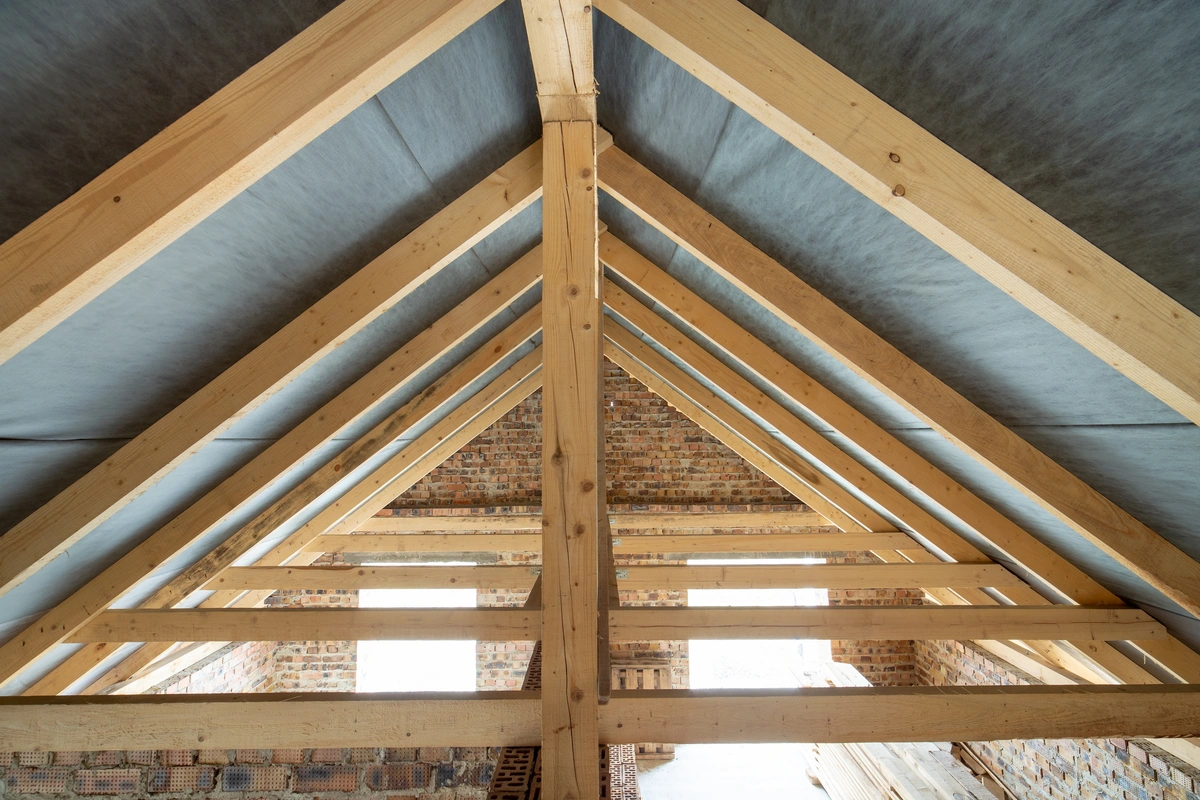 Internal view of roof ridge and supporting beams