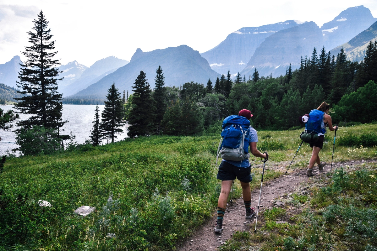 backpacking people at the Glacier National Park during summer