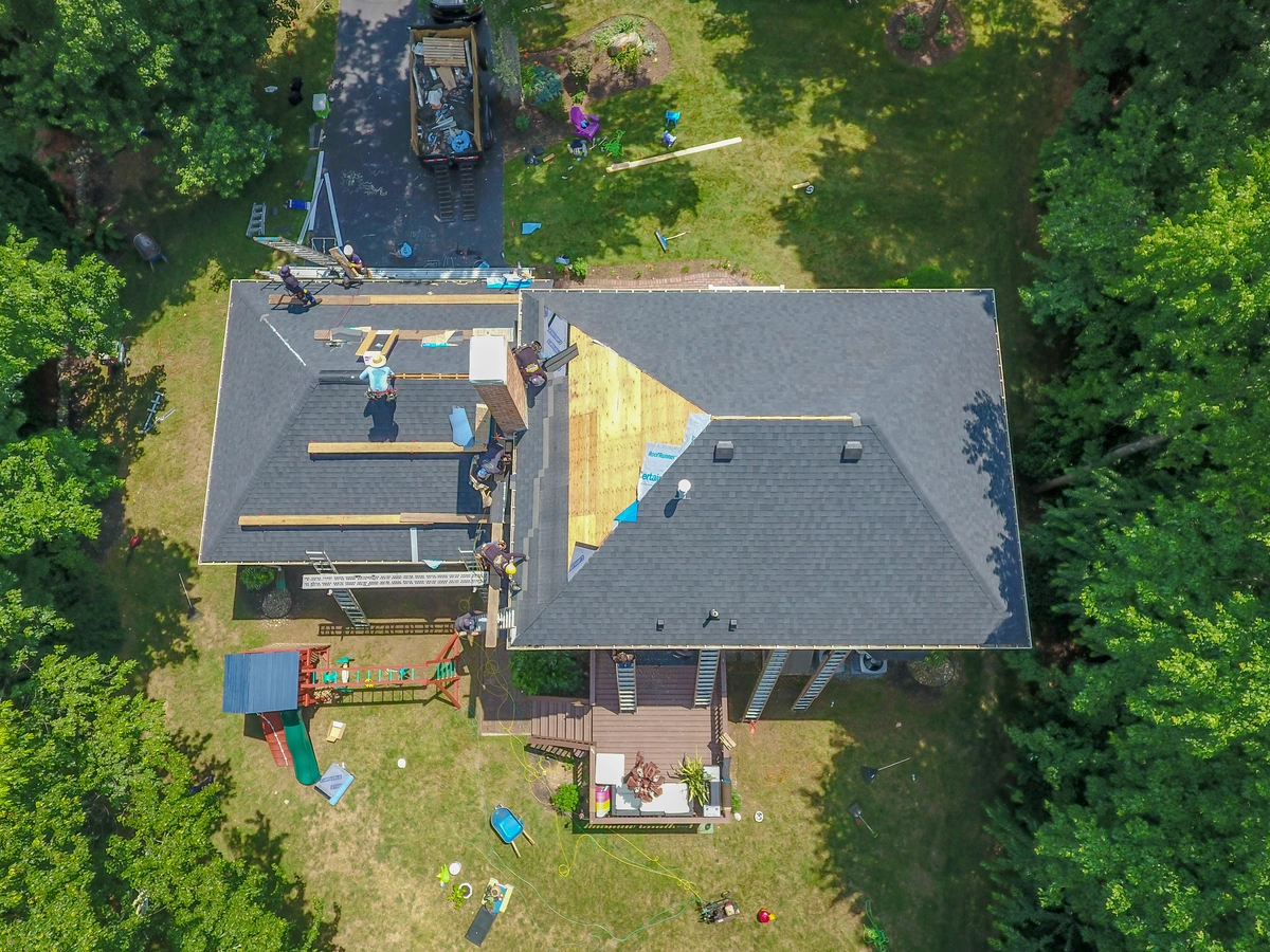 top view of roof replacement Montana roofing