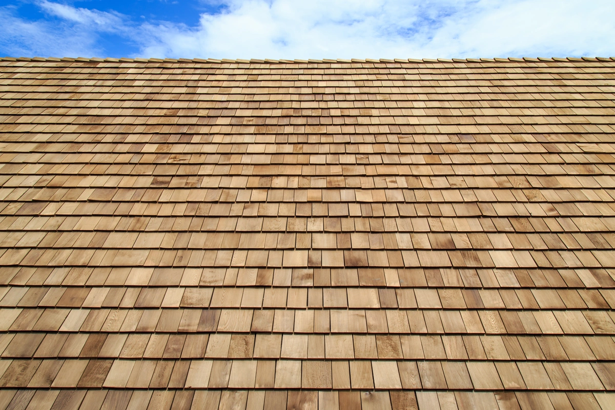 new installed cedar shake shingles on roof