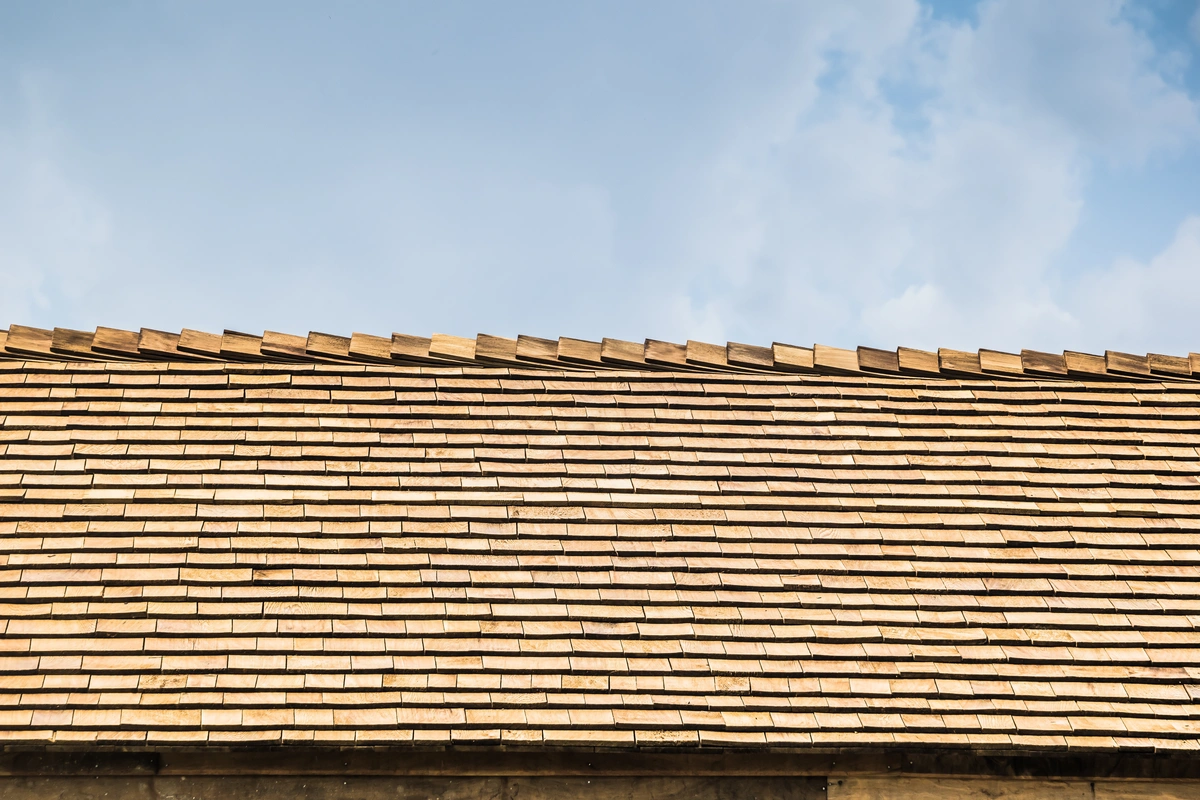 roof ridge of a cedar shake roof
